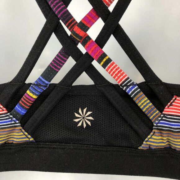 Athleta Womens Sports Bra XS Havana Fully Focused Athletic Straps Multi Stripe - Picture 4 of 7